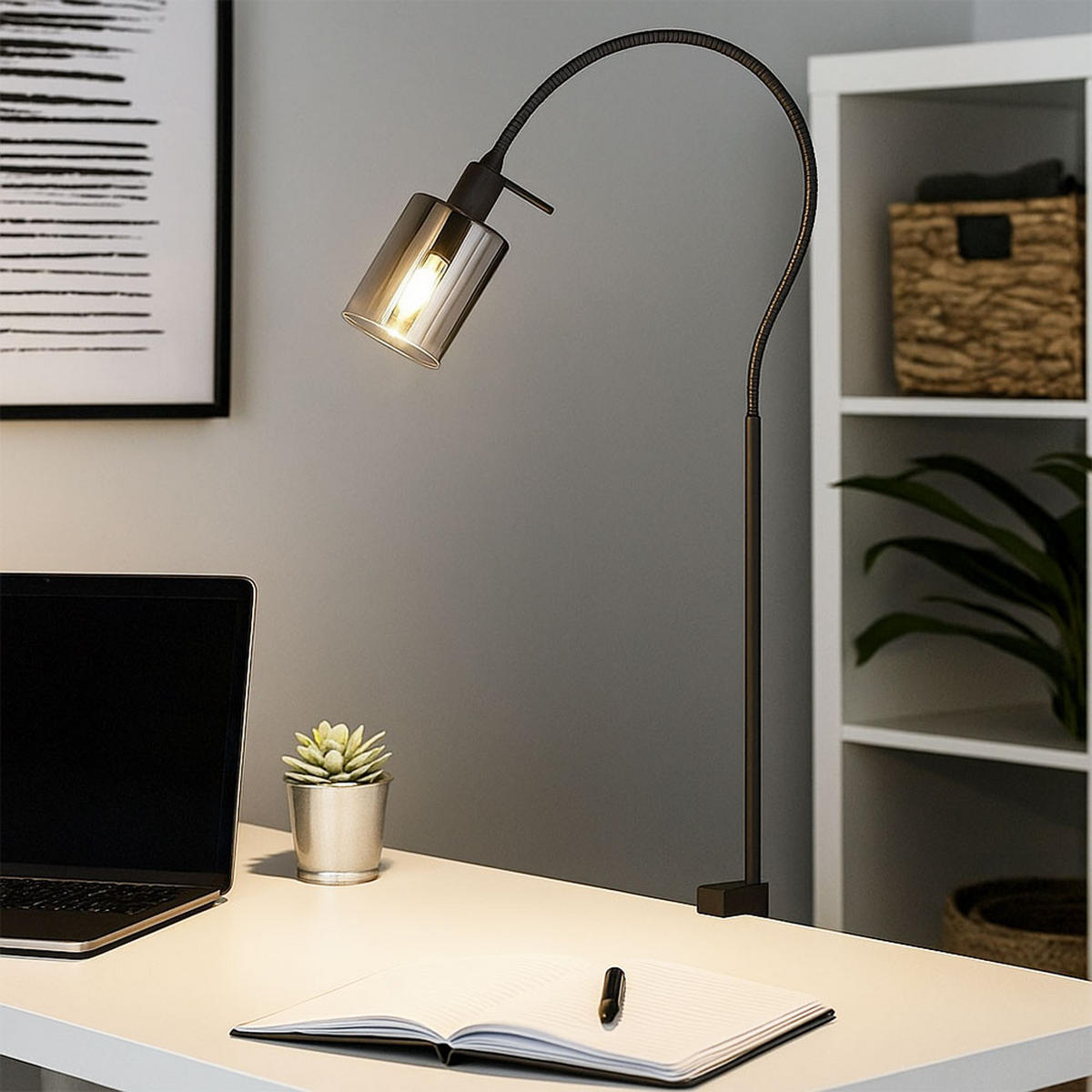 KLEMMLEUCHTE Flexo Rauchglas Schwarz - Schwarz, Glas (50/8.5/65cm)