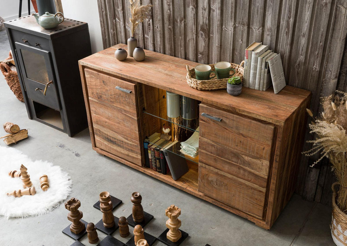 SIDEBOARD Akazie 145x40x78 natur lackiert BARK #100 - Braun, Holz (145/78/40cm) - Massivmoebel24