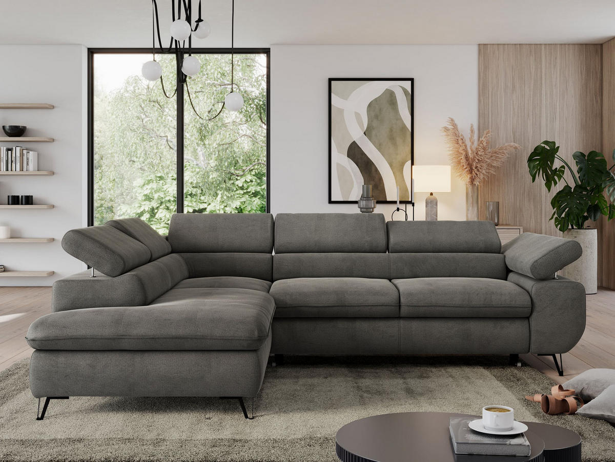 ECKSOFA PEDRO L Dunkelgrau Velvet - Links Seite - Dunkelgrau/Schwarz, Textil/Metall (208/273cm) - MKS