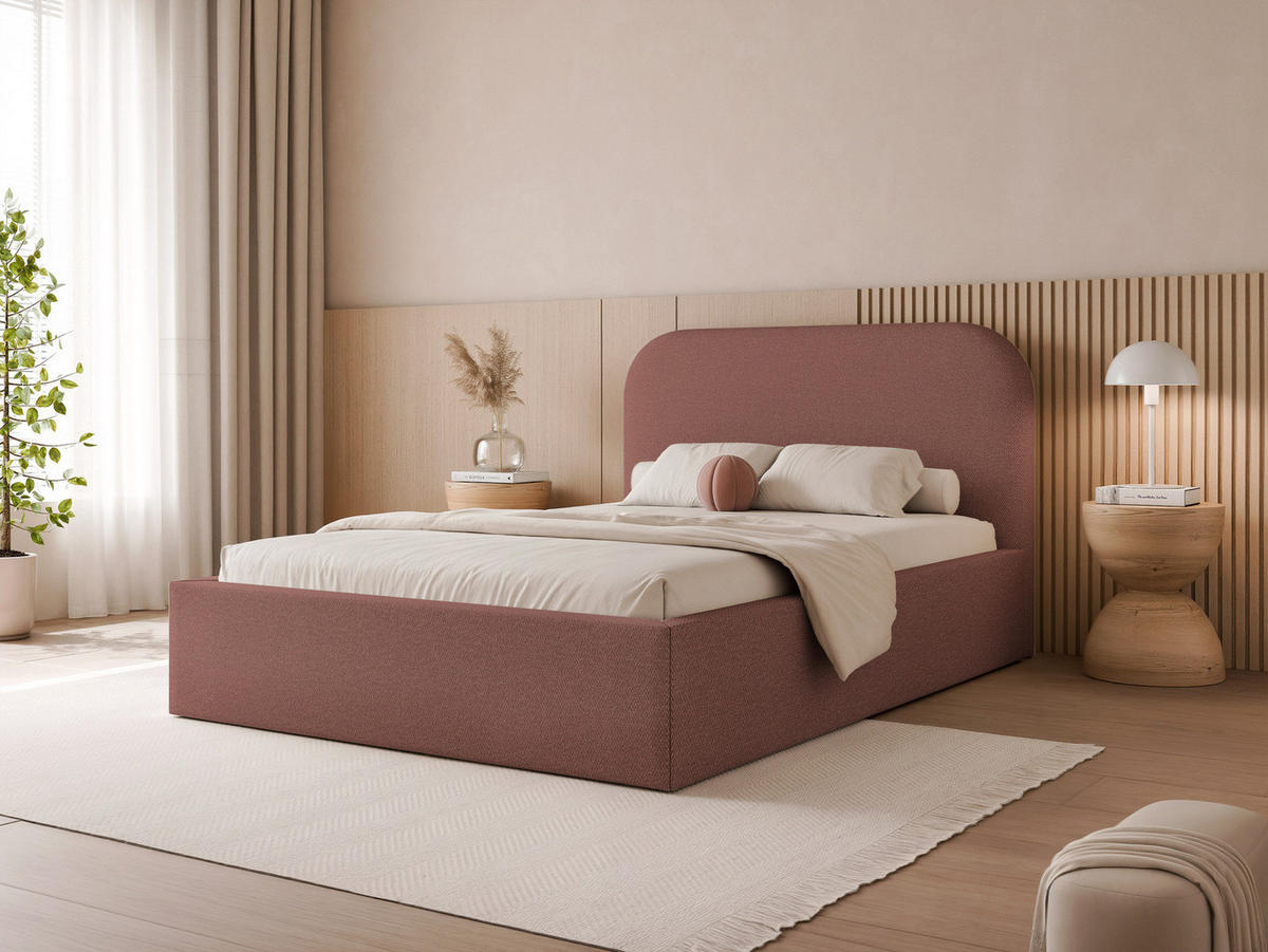 POLSTERBETT FUZZI 120x200 cm Ziegelrot (Stoff Lumi) - mit Bettkasten und Lattenrost - Terracotta, Holzwerkstoff/Textil (120/200cm) - Ravio