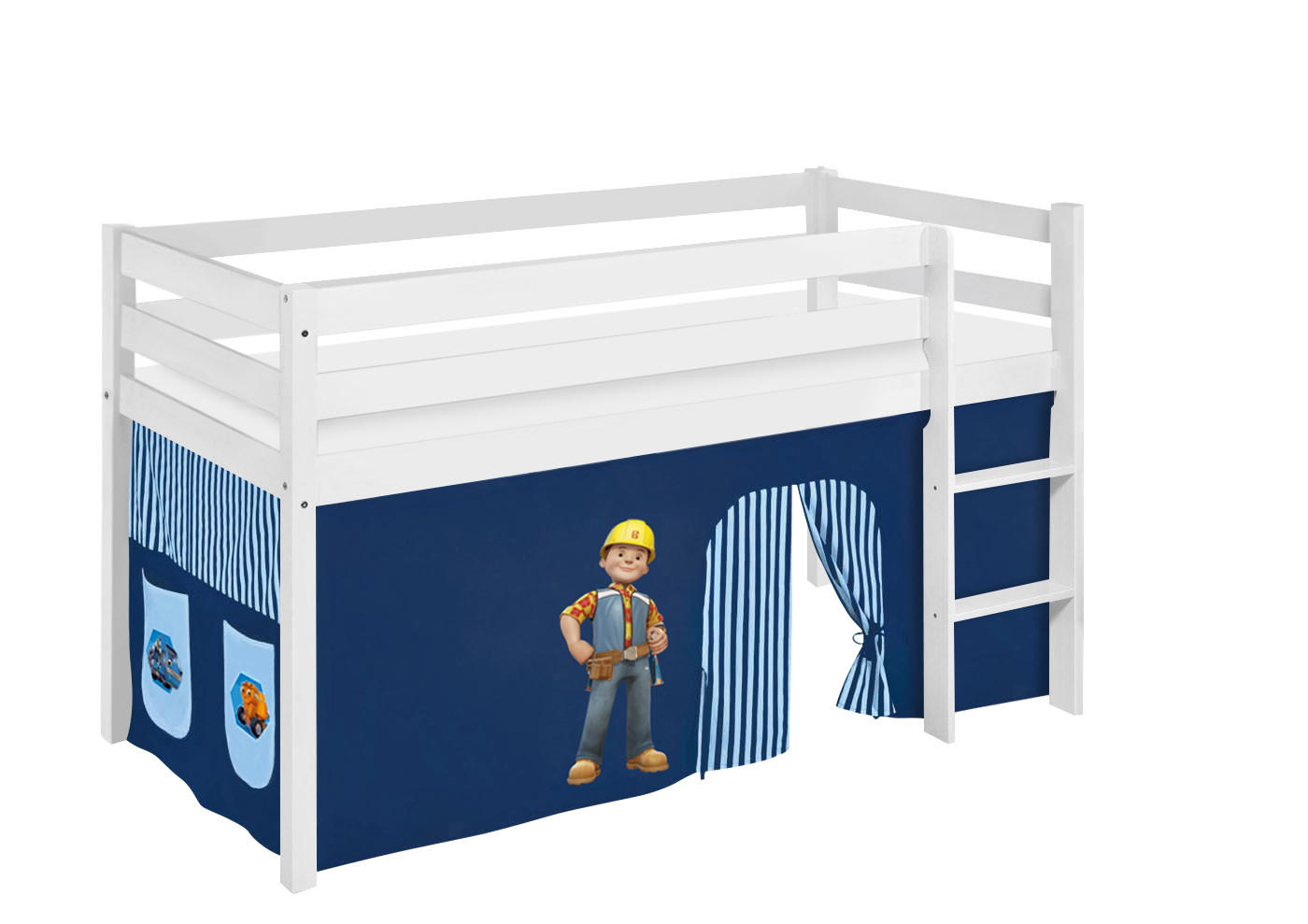 HOCHBETT Jelle mit BOB DER BAUMEISTER Vorhang - Kinderbett - Weiß, Holz - Lilokids
