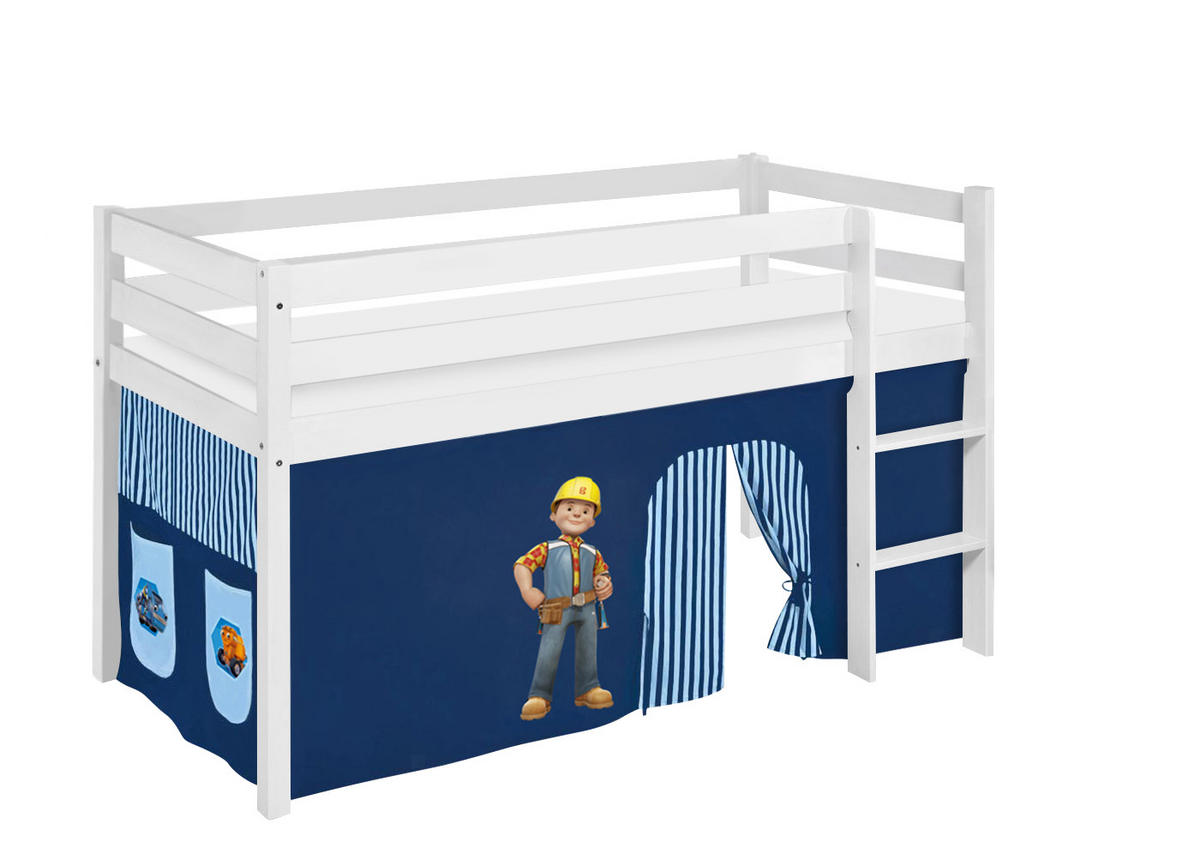 HOCHBETT Jelle mit BOB DER BAUMEISTER Vorhang - Kinderbett - Weiß, Holz - Lilokids