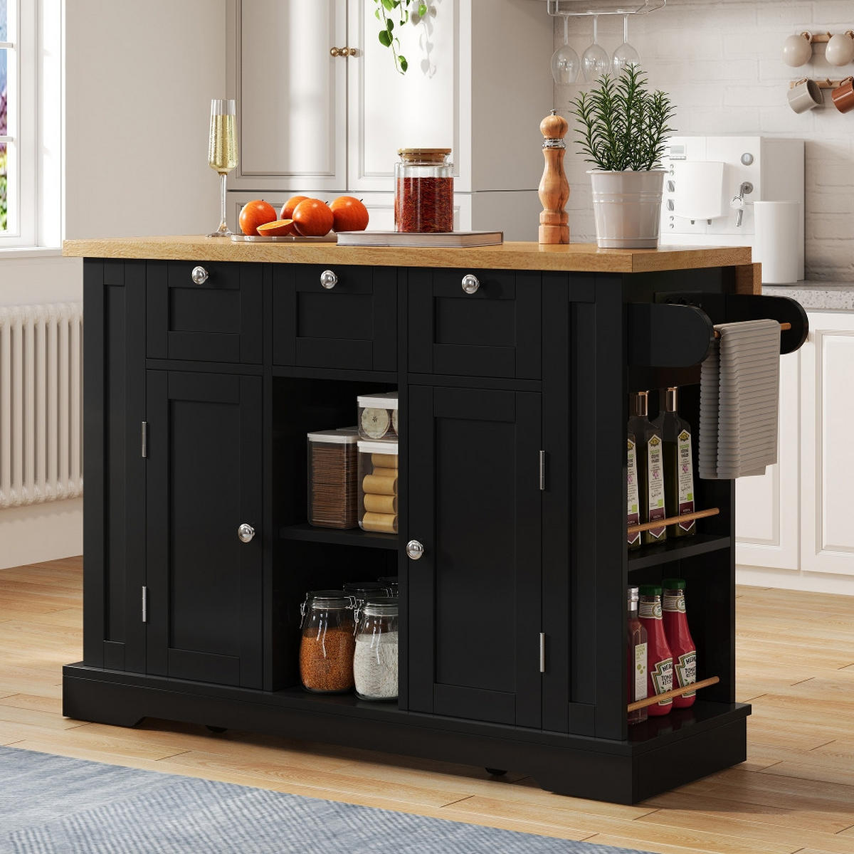KÜCHENINSEL mit klappbarer Arbeitsplatte und integrierter Steckdose, Landhausstil, 132/40/87 cm - Naturfarben, Kunststoff (70/87/132cm) - Rolipo