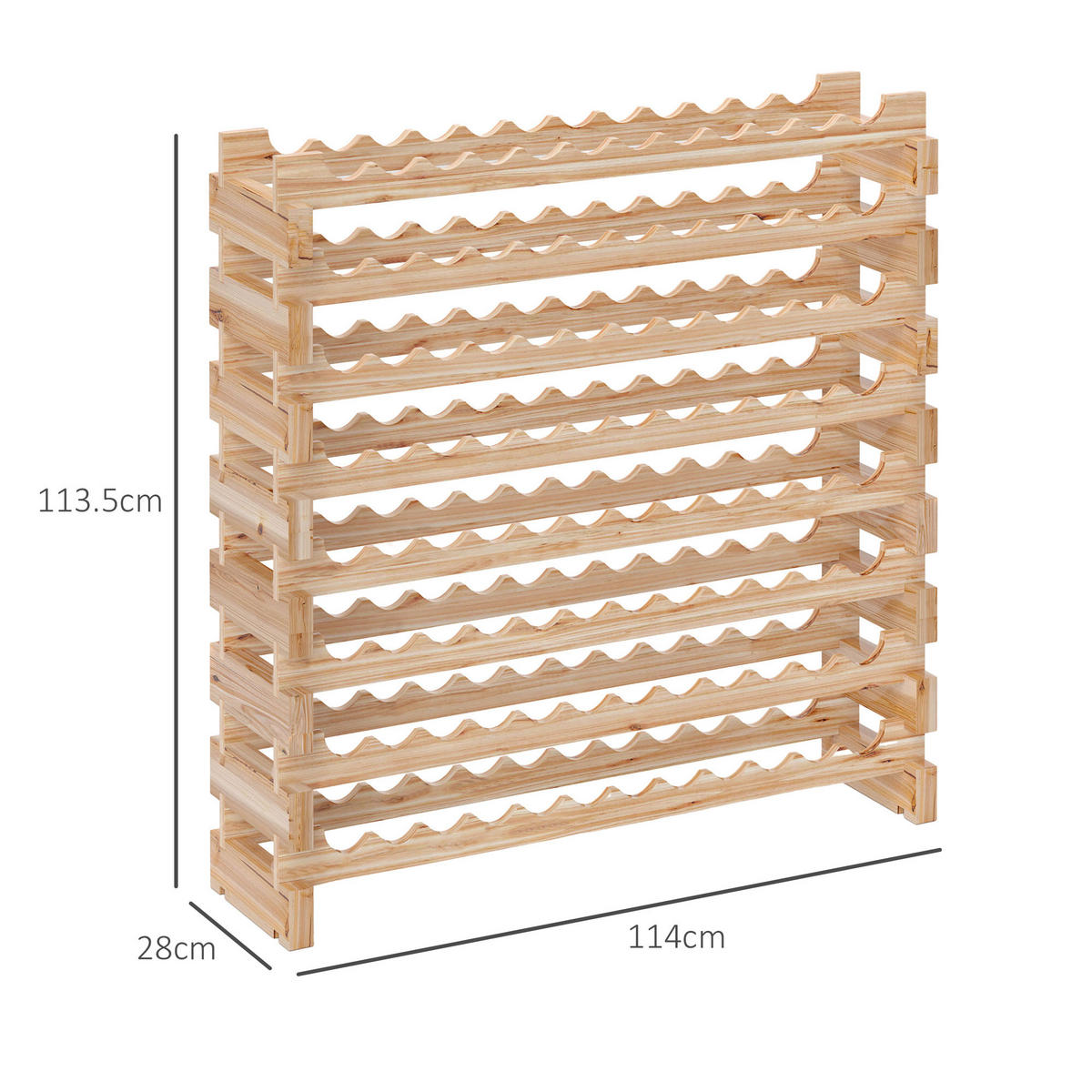 WEINREGAL, Kiefernholz, 8 Ablagen, 96 Flaschen, Holzfarbe, 114x28x113,5cm - Multicolor, Metall (114/113.5/28cm) - FORIOUS
