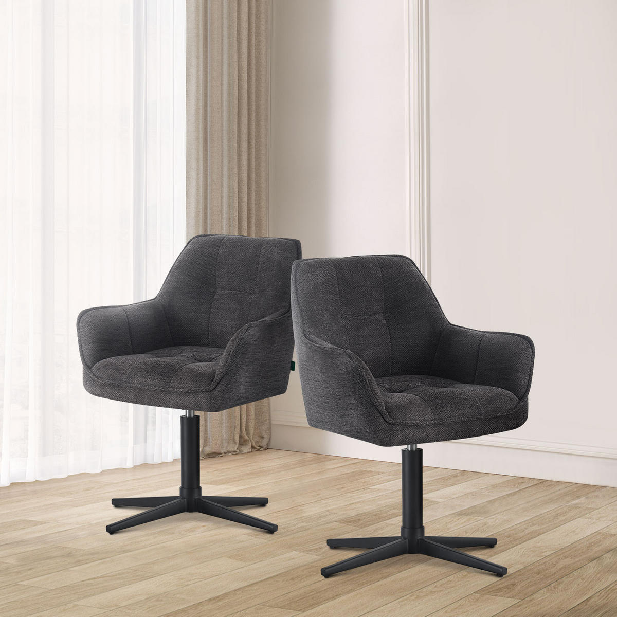 ESSZIMMERSTUHL THOMAS-KIRA 2er-Set 360°drehbar - Schwarz, Textil (61/81/62cm) - DUBI Möbel
