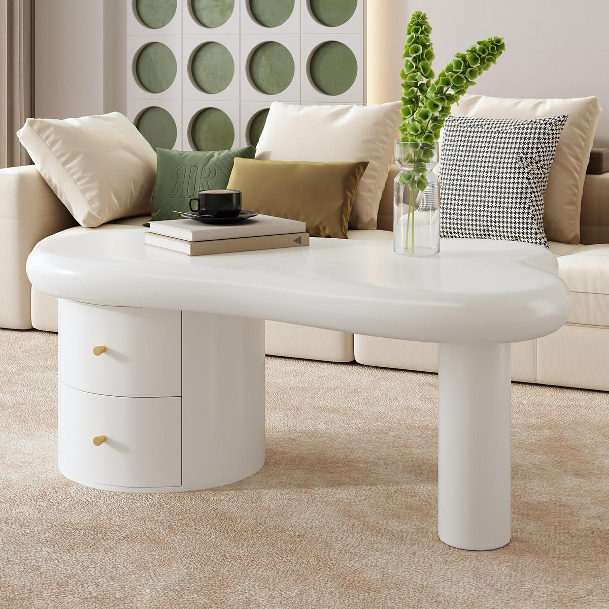 COUCHTISCH aus MDF 97x64x42 cm in Weiß mit 2 Schubladen - Weiß, Holzwerkstoff (97/64/42cm) - Modfu