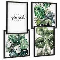 BILDER SET 4er Set - 50x50 cm & 40x60 cm Schwarzer Rahmen - Sweet Home Green Plants - Schwarz, Kunststoff (50/50cm) - TULUP