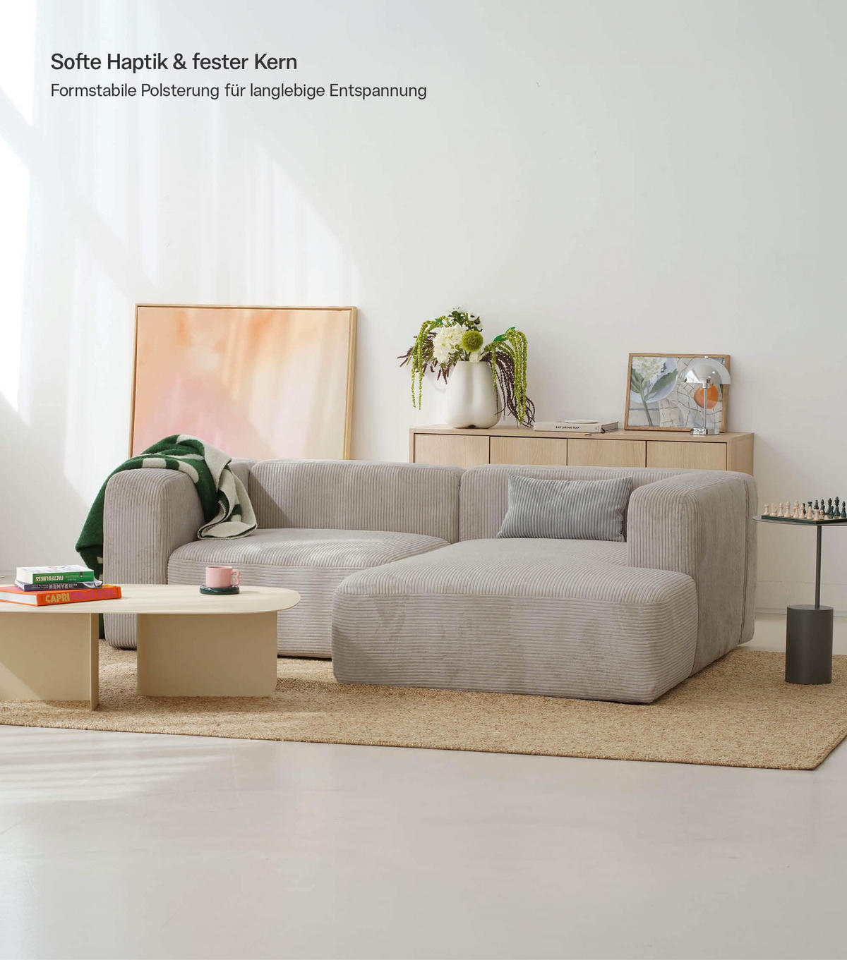 ECKSOFA modular Cubo 3-Sitzer - Taupe, Textil (226/179cm) - Mokebo