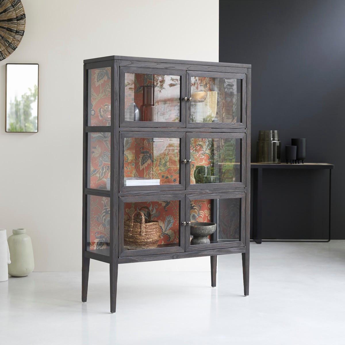 VITRINENSCHRANK Tana Schwarz aus Ulme - Schwarz, Holz (110/160/40cm) - Tikamoon