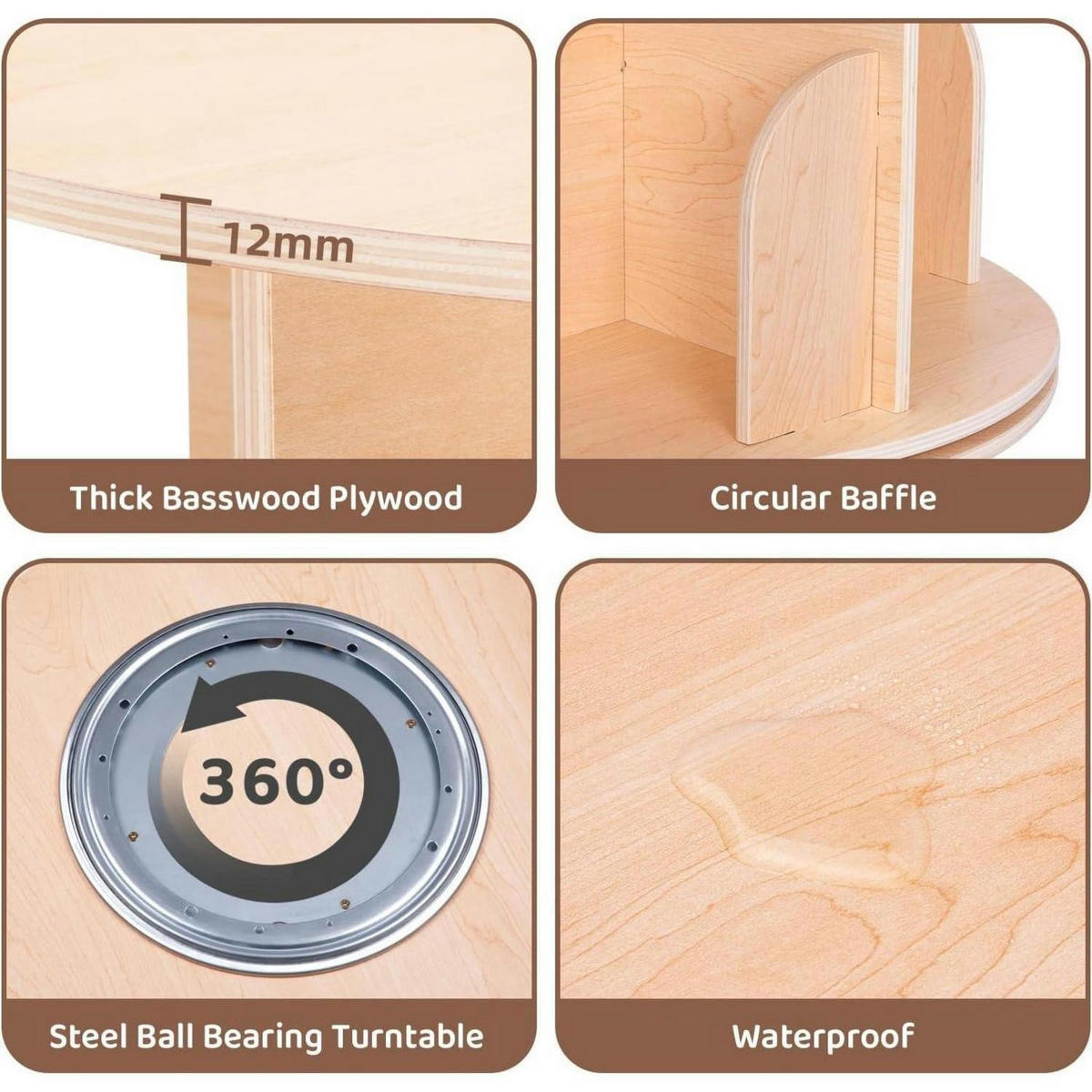 DREHBARES Bücherregal 360° mit 4 Etagen Holz 129 cm - Braun, Holzwerkstoff (50/129/50cm)