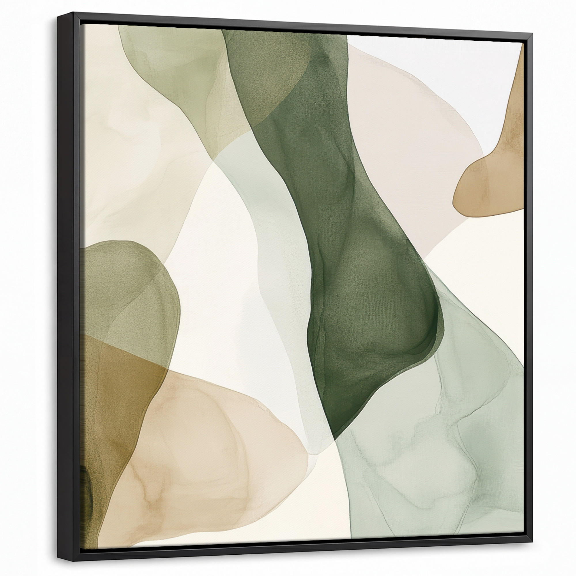 LEINWAND Bilder mit Rahmen - Japandi - Abstrakt - Grün - 50x50 - Salbeigrün, Textil (50/50cm) - MuchoWow