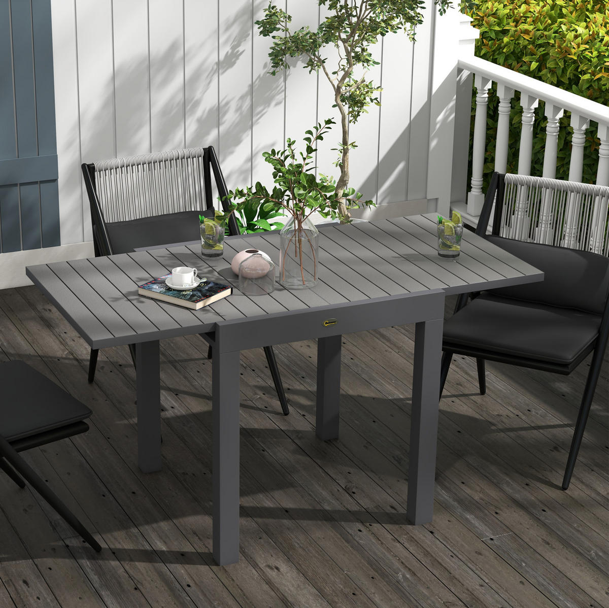 GARTENTISCH aus Aluminium 81/162x80x75 cm Grau ausziehbar mit Lattenoptik und verstellbaren Fußstützen - Grau, Metall (162/80/75cm) - Modfu
