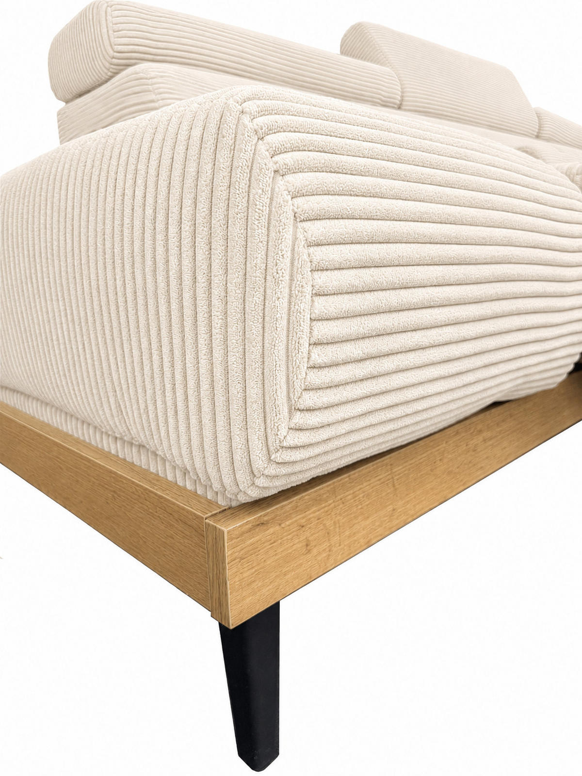ECKSOFA MONTERO links, Ecru, elektr. Sitztiefe & Kopfstützen - Ecru/Schwarz, Textil/Metall (316/205cm) - KS Home Concept