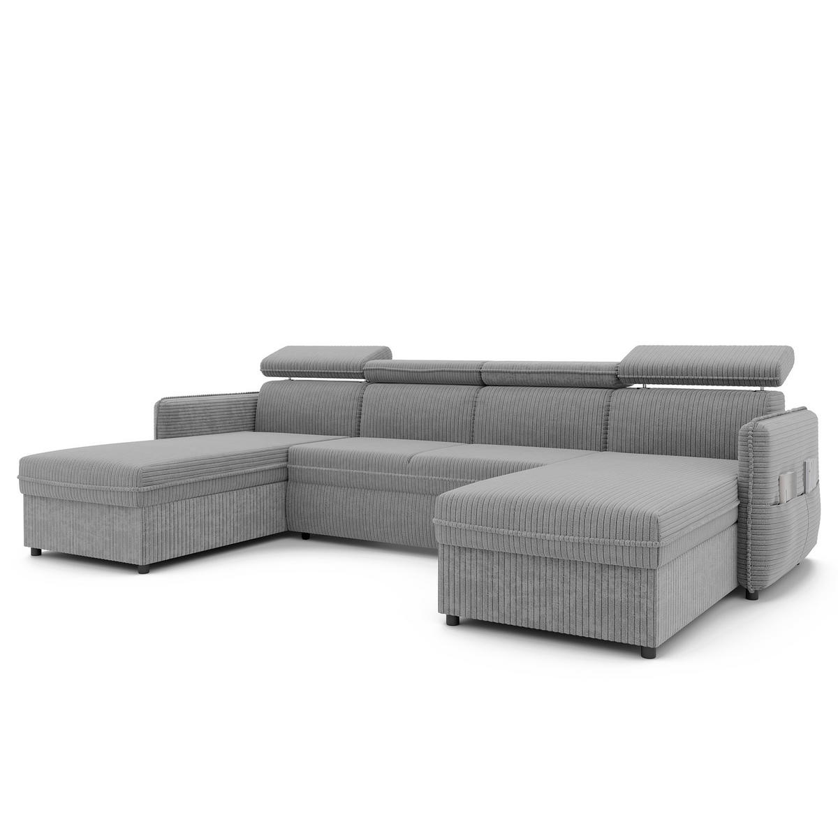 WOHNLANDSCHAFT U-Form Beni mit Schlaffunktion, Cord-Stoff Poso 110 Grau - Hellgrau, Holzwerkstoff (286/60/166cm) - Idohome
