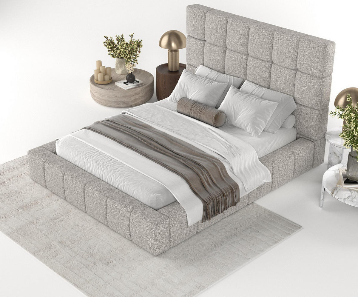POLSTERBETT Skiathos mit Stauraum 180/200 cm Grau im Bubble Stoff - Schwarz/Naturfarben, Holz/Holzwerkstoff (180/200cm) - AltaBeds