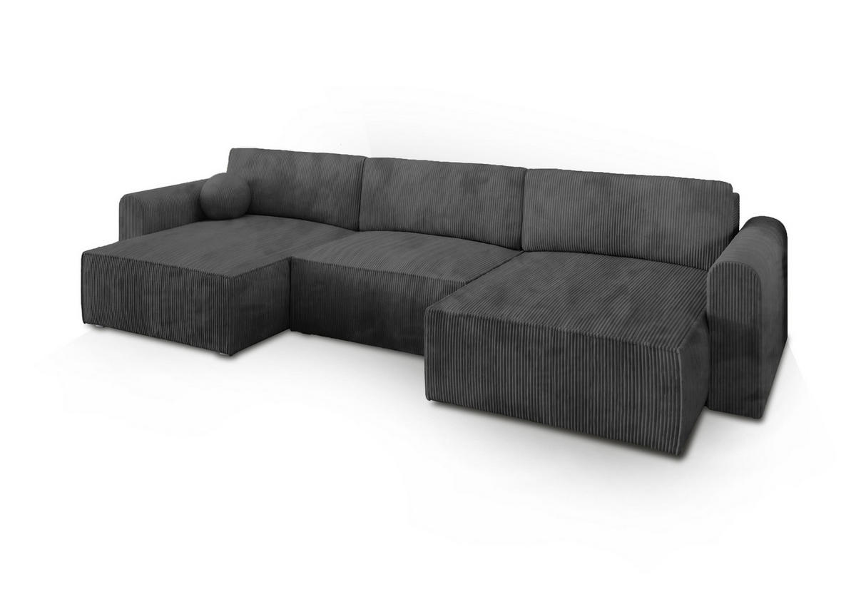 WOHNLANDSCHAFT FENTO P Graphitfarben Kordstoff mit Schlaffunktion - Graphitfarben, Holz (347/90/148cm) - MASSENO