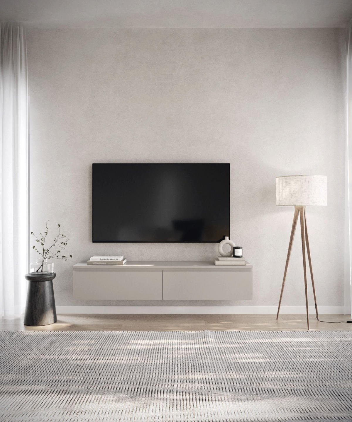 TV stolek Bemmi šedobéžový 150/28/32 cm - kašmírová, kompozitní dřevo (150/28.4/31.8cm) - Selsey