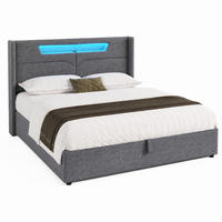 POLSTERBETT mit LED und USB/Type-C 140x200 cm Leinen Grau - Grau, Metall (140/200cm) - Meubliv