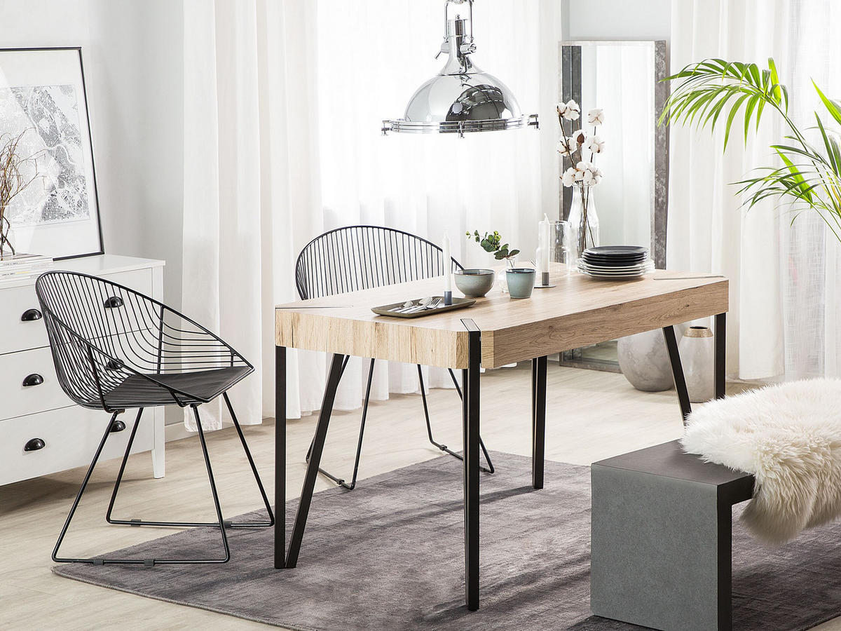 ESSTISCH 130/80/75 cm Hellbraun, Schwarz Rechteckig Cambell - Hellbraun, Holzwerkstoff (130/80/75cm) - Beliani