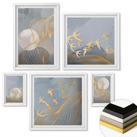 WANDBILDER 5er-Set - 50x50 cm & 20x30 cm & 40x60 cm Weißer Rahmen - Abstrakte Wellenkreise, grau - Weiß, Kunststoff (40/60cm) - ArtPrintCave