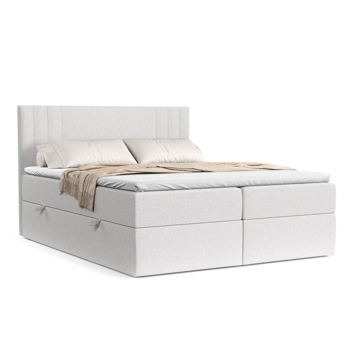 BOXBETT Mallo Hellgrau 200/200 cm mit Matratze und Topper - Hellgrau/Schwarz, Holz/Holzwerkstoff (200/200cm) - Maison de Reve