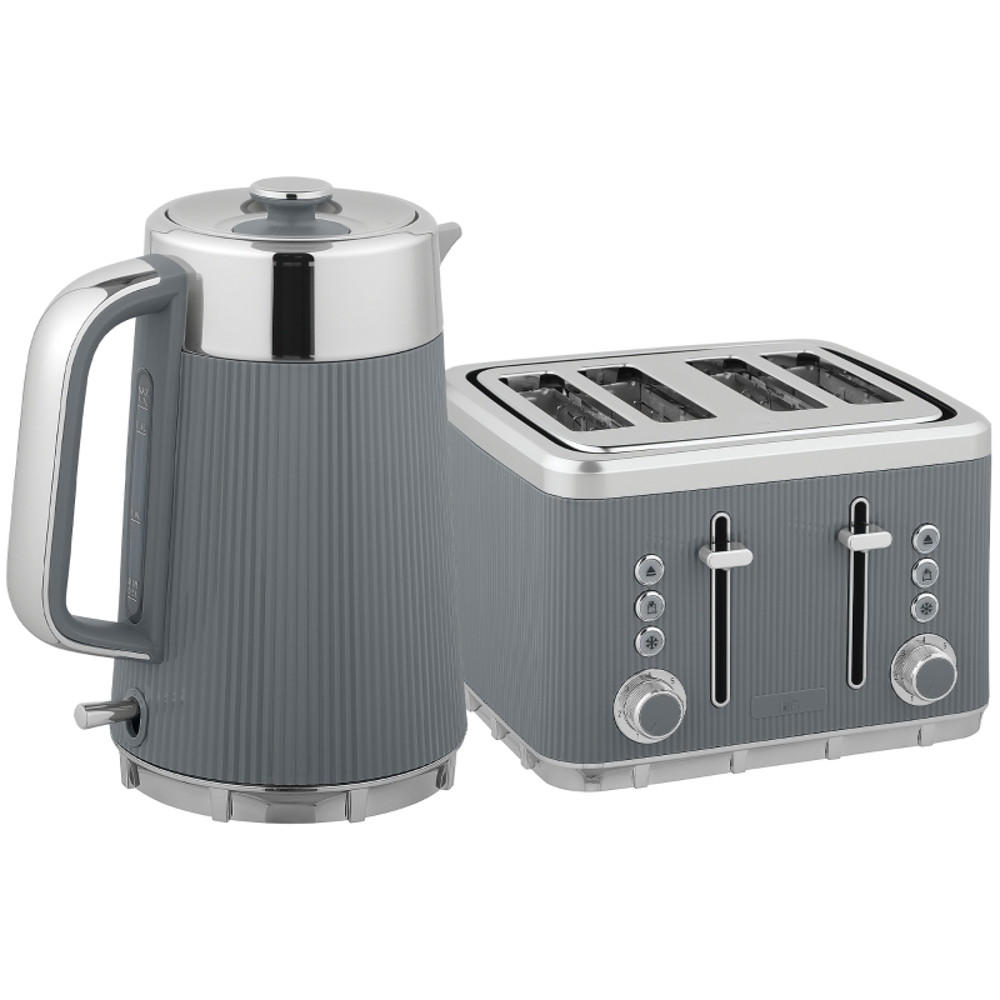 WASSERKOCHER-TOASTER Set und 4 Scheiben Toaster, Grau, 21,2/15,5/25,5 cm - Grau, Kunststoff (15.5/25.5/21.2cm) - Rolipo