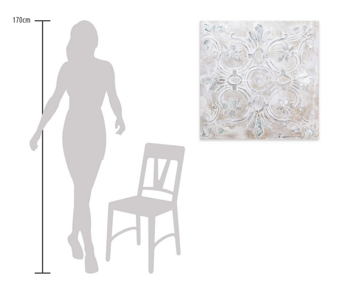 RUČNE MAĽOVANÝ AKRYLOVÝ OBRAZ 80/80 cm, sivý, abstraktný geometrický motív - sivá, drevo/textil (80/80cm) - KUNSTLOFT