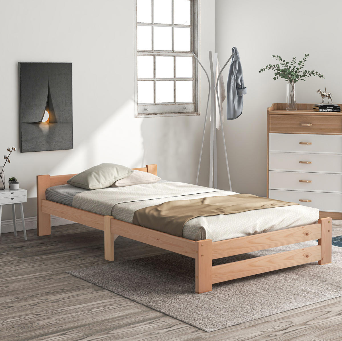 KINDERBETT aus Kiefer 90x200 cm Natur mit integriertem Lattenrost und massiver Konstruktion - Naturfarben, Holz (90/200cm) - Modfu