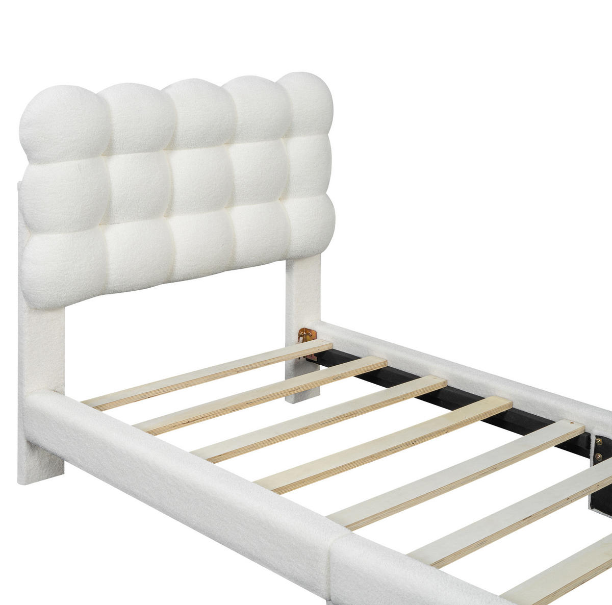 POSTEL 90/200 cm z plyše a MDF, bílá, s nastavitelným čelem - bílá, textil (90/200cm) - BEAOK