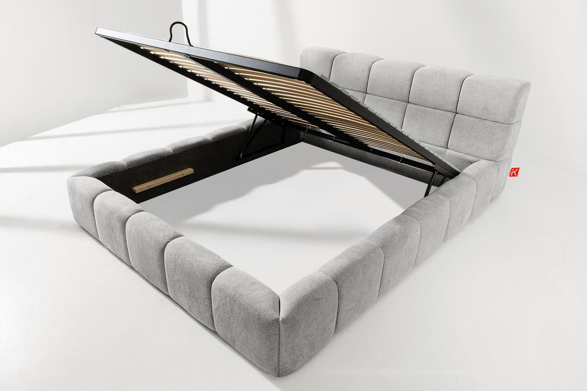 POLSTERBETT AERI 140/160/180/200 mit Rahmen und Bettkasten, hellgrau - Hellgrau, Holz/Holzwerkstoff (160/200cm) - KONSIMO®