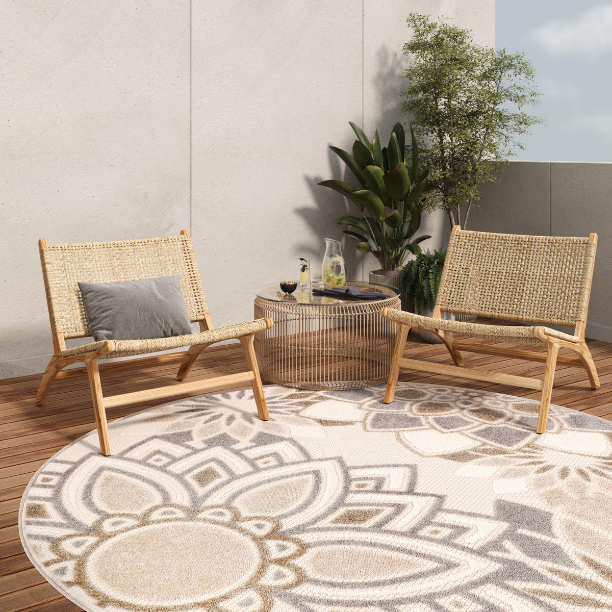 TEPPICH PATIO rund Creme 100/100 cm - Creme, Textil (100/100cm) - Tapiso