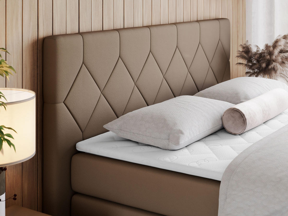 BOXSPRINGBETT KING EIGAR 140/200 Braun Kunstleder - H4 - Braun, Holz/Textil (140/200cm) - MKS