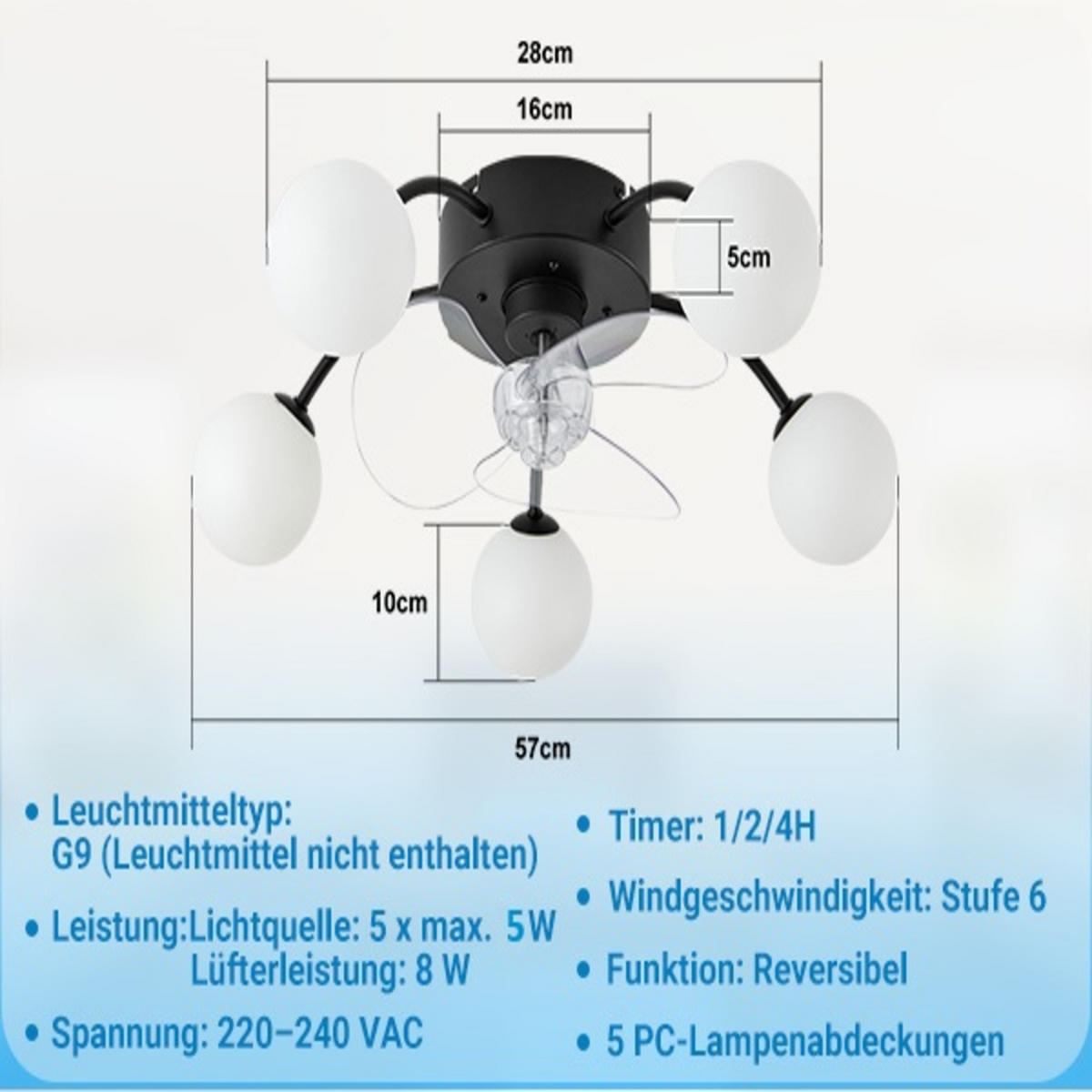 STROPNÝ ventilátor 57x57x17 cm - čierna, kov (57/57/17cm) - Nettlife