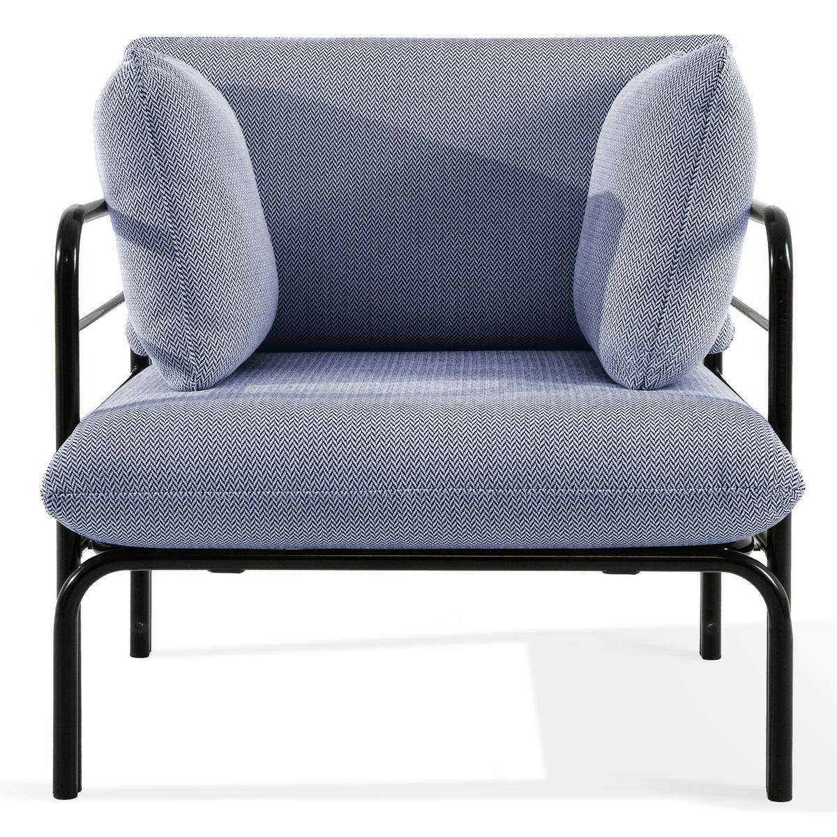 GARTENMÖBELSET RAMBE 4-tlg. 1x Tisch 2x Sessel 1x Sofa 2-Sitzer, mit Kissen, LOFT-STIL, Anthrazit - Anthrazit/Dunkelblau, Glas/Textil - KONSIMO®