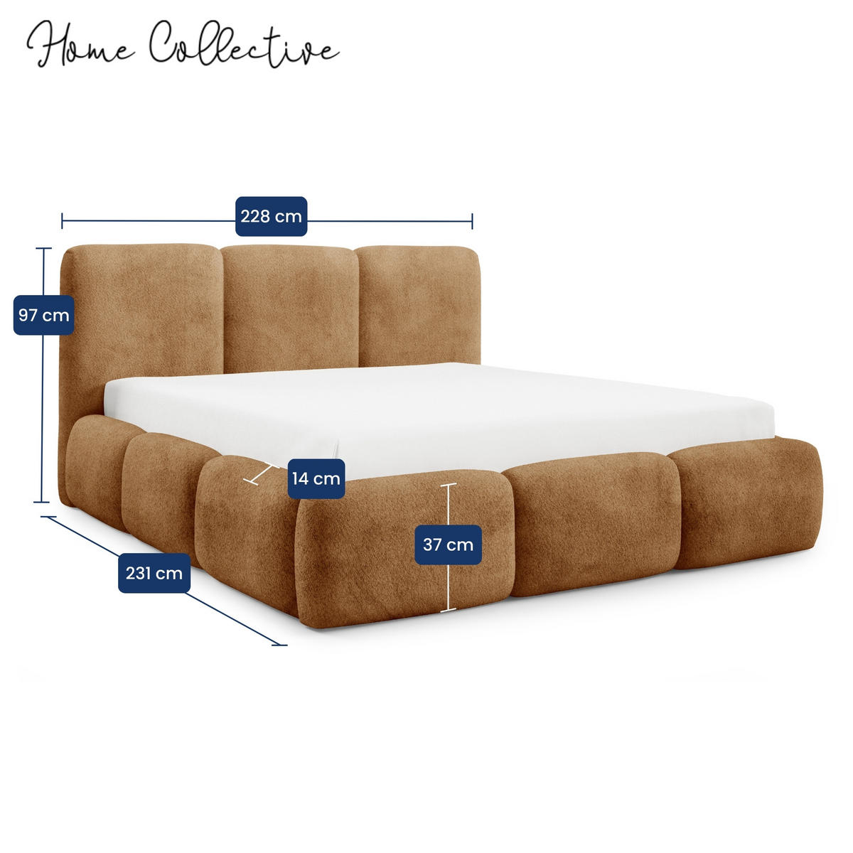 POLSTERBETT mit Stauraum Bouclé-Stoff 200x200 cm in Rost - Orange, Textil (200/200cm) - Home Collective