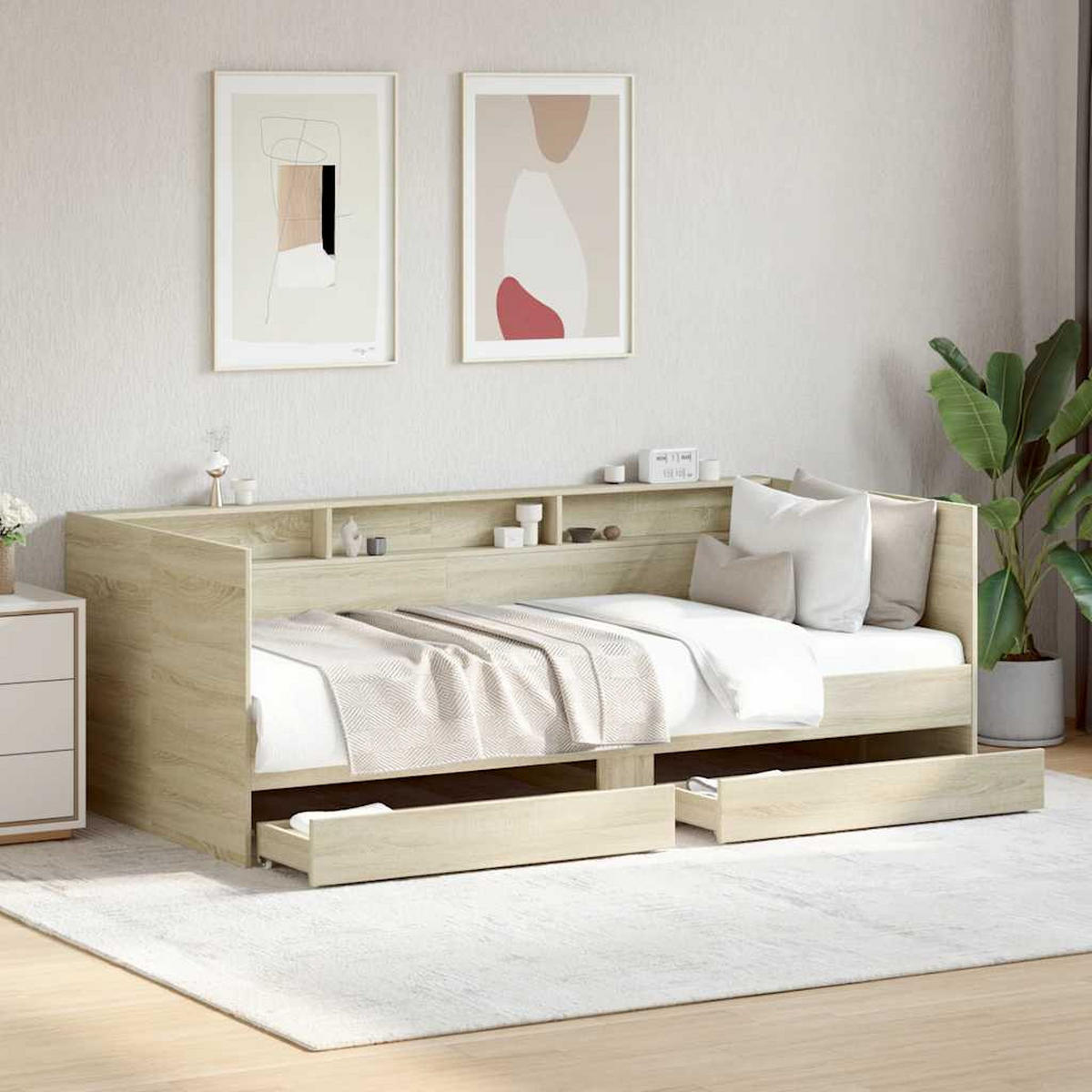 TAGESBETT Mit Schubladen Ohne Matratze Sonoma-Eiche 100/200 Cm - Hellgrau, Holzwerkstoff (100/200cm) - vidaXL