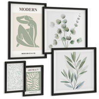 BILDER SET 5er Set - 50x50 cm & 20x30 cm & 40x60 cm Schwarzer Rahmen - Matisse entwirft Boho-Pflanzen - Schwarz, Kunststoff (40/60cm) - TULUP