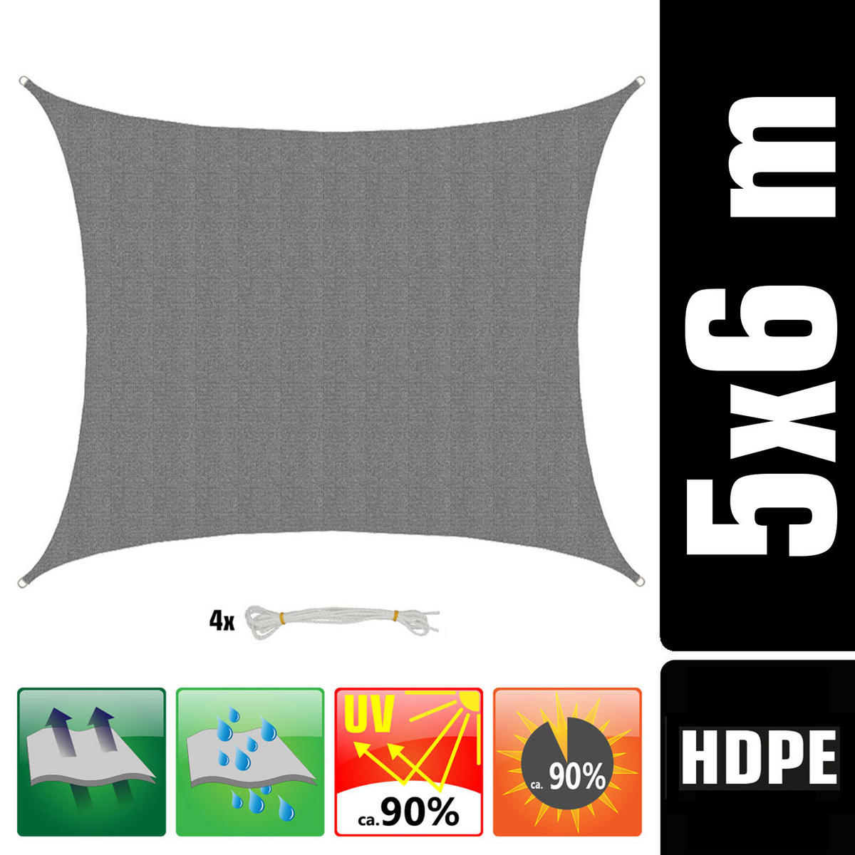 SONNENSEGEL Luftdurchlässig 600/500 cm Grau - Grau, Kunststoff (500/600cm) - Amanka