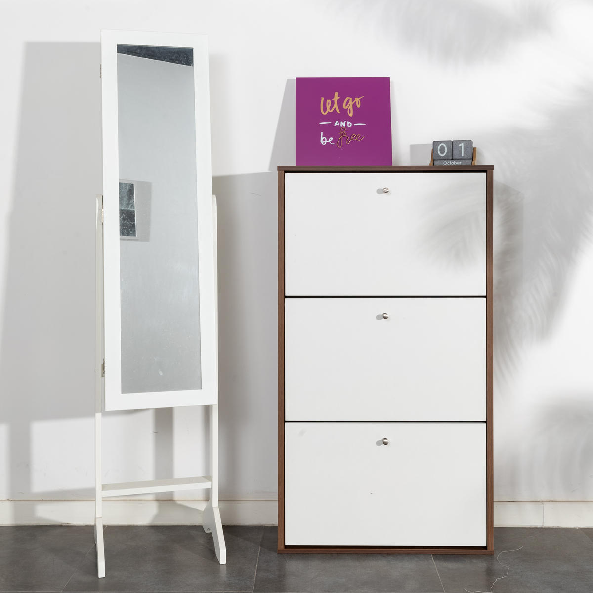 SCHUHSCHRANK Braun weiß - Braun/Weiß, Holz (63/113/24cm) - Urban Meuble