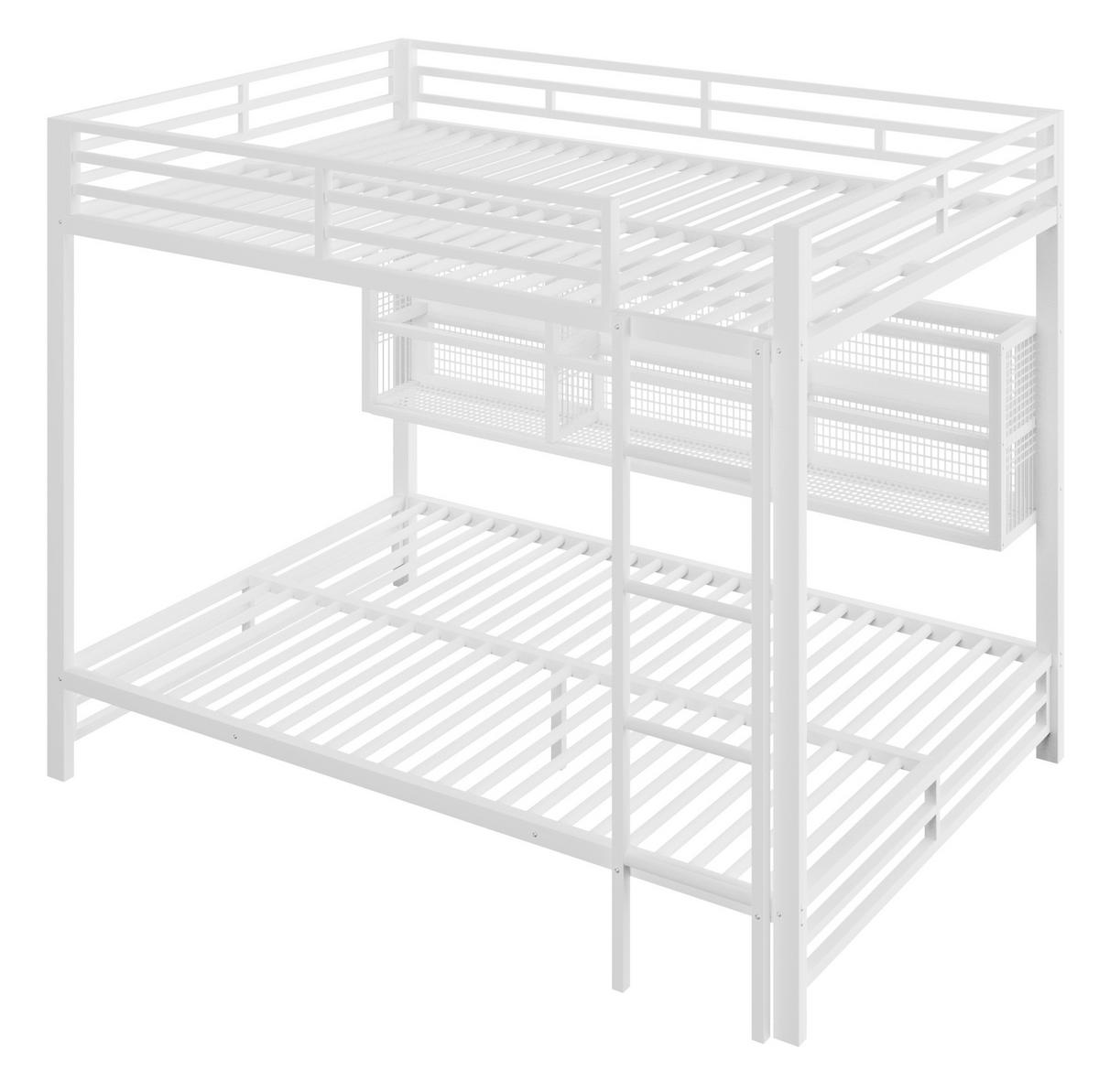 ETAGENBETT 140/200 cm in Weiß aus Metall mit 6 Stauraumschränken und LED - Weiß, Metall (140/200cm) - Flora Grace