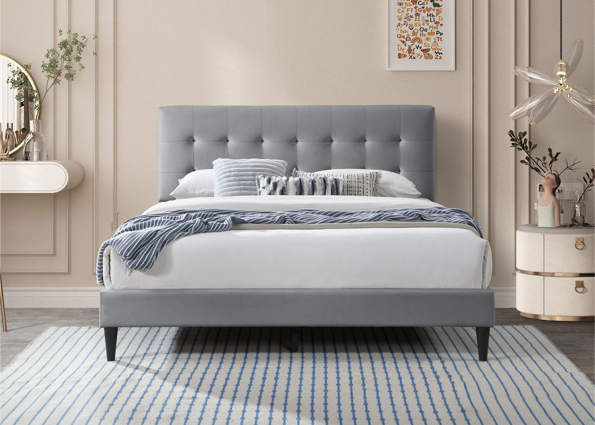 POLSTERBETT mit Lattenrost 140x200 cm Grau - Grau, Textil (140/200cm) - Home Collective