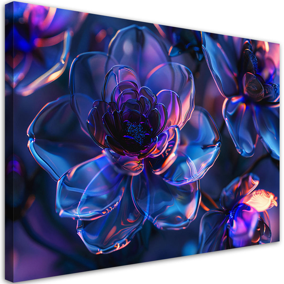LEINWANDBILD Marineblaue Glasblumen - Tiefe 3D - Lila, Textil (100/70cm) - Feeby