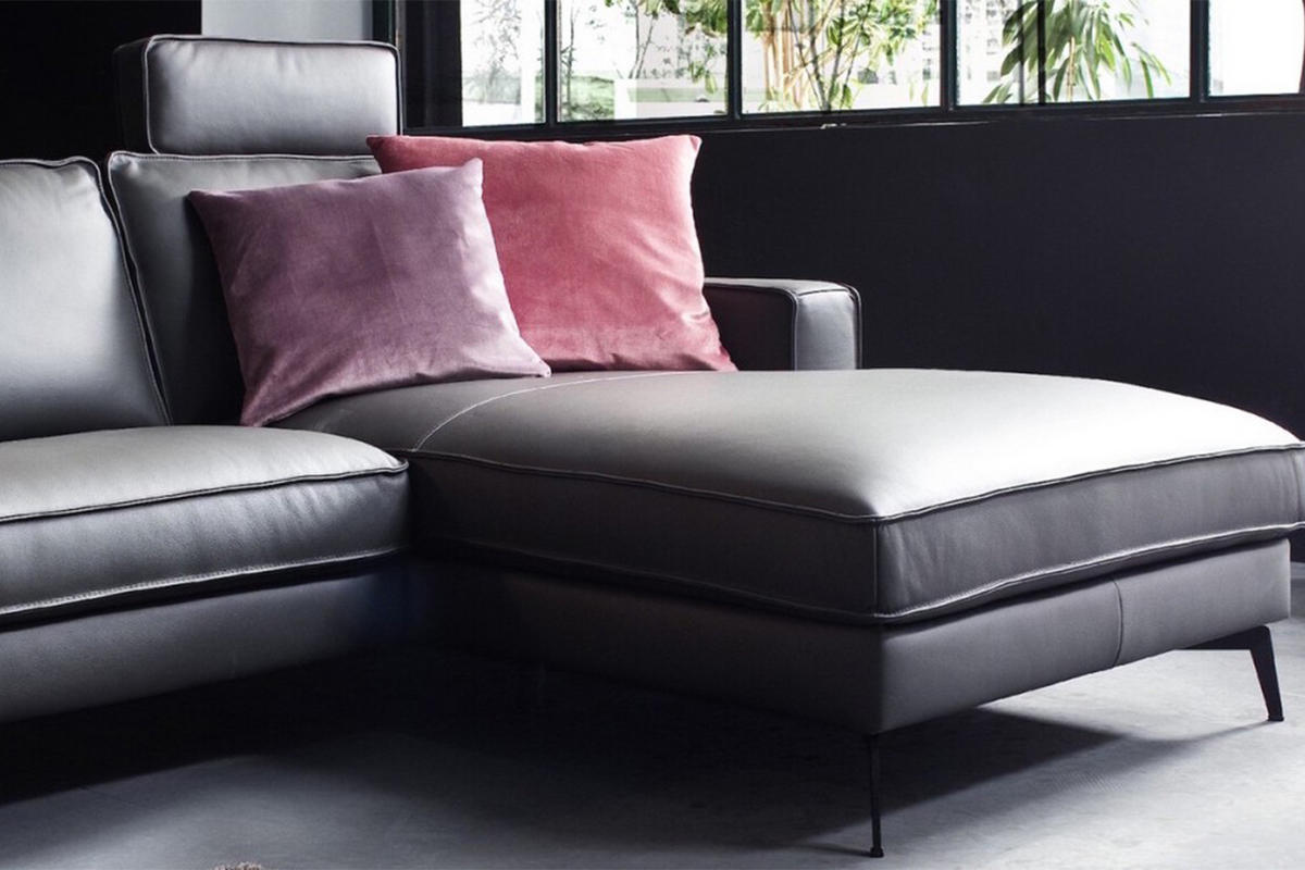 ECKSOFA MIT KOPFSTÜTZE LUGA Anthrazit Leder - Anthrazit/Schwarz, Leder (276/177cm) - KAWOLA