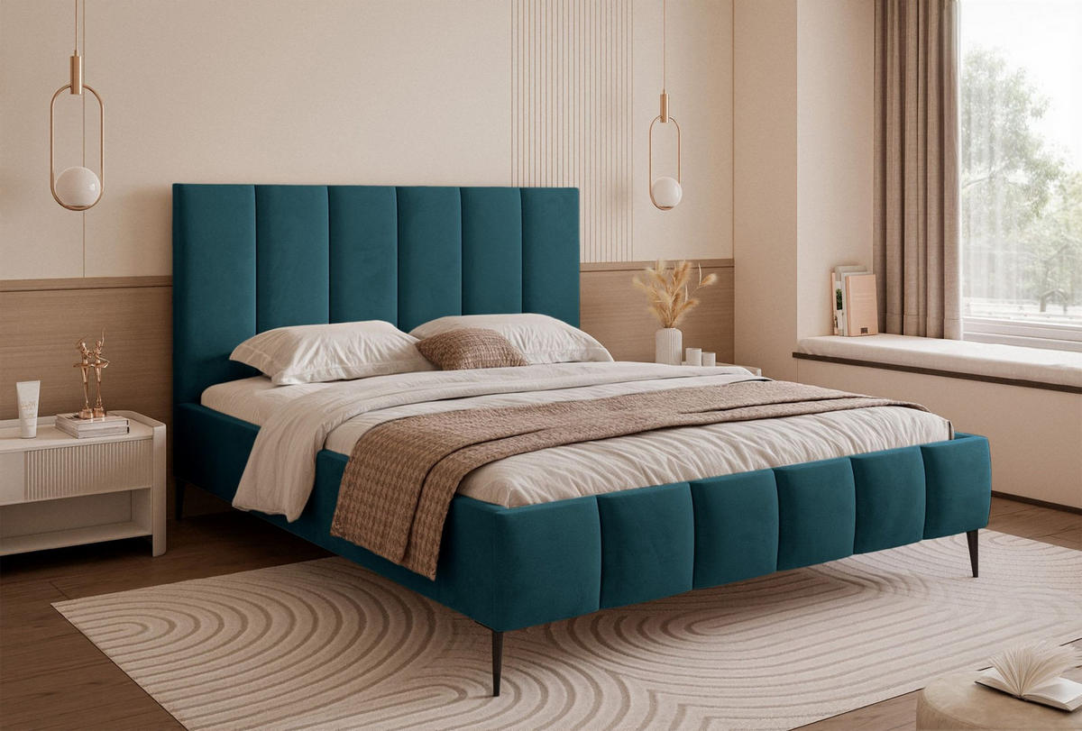 POLSTERBETT Sarafino Türkis Samt 160x200 cm - Türkis/Schwarz, Textil/Metall (160/200cm) - Selsey