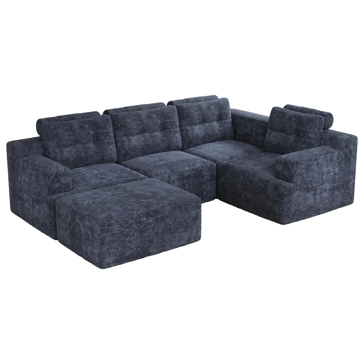 WOHNLANDSCHAFT 252/180/82 cm Blue mit 1 Fußhocker - Blau, Textil (252/82/180cm) - Oxeza