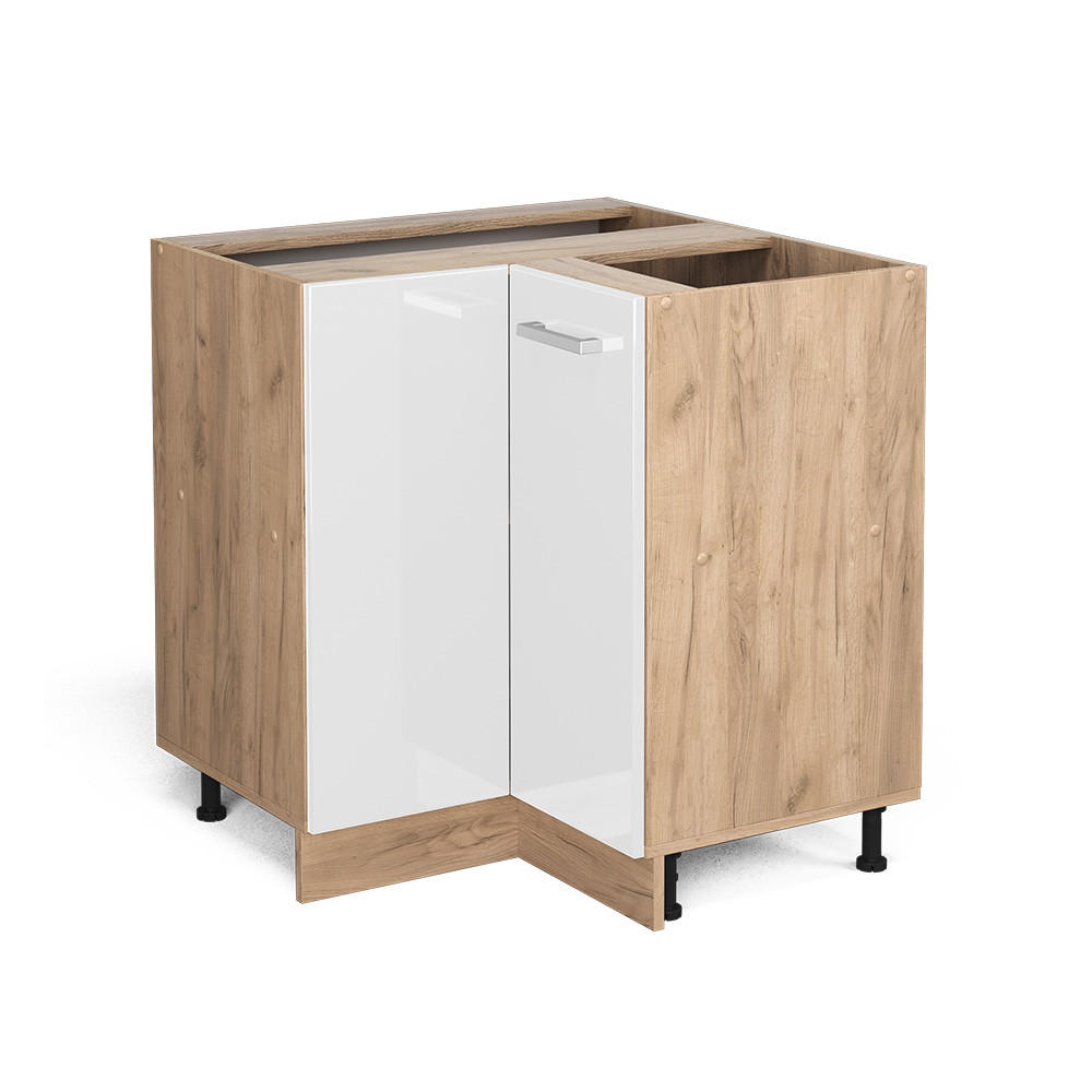 ECKUNTERSCHRANK R-Line Weiß Hochglanz 75.6 cm ohne AP - Honigeiche/Weiß Hochglanz, Holzwerkstoff (75.6/81.6/46cm) - Vicco