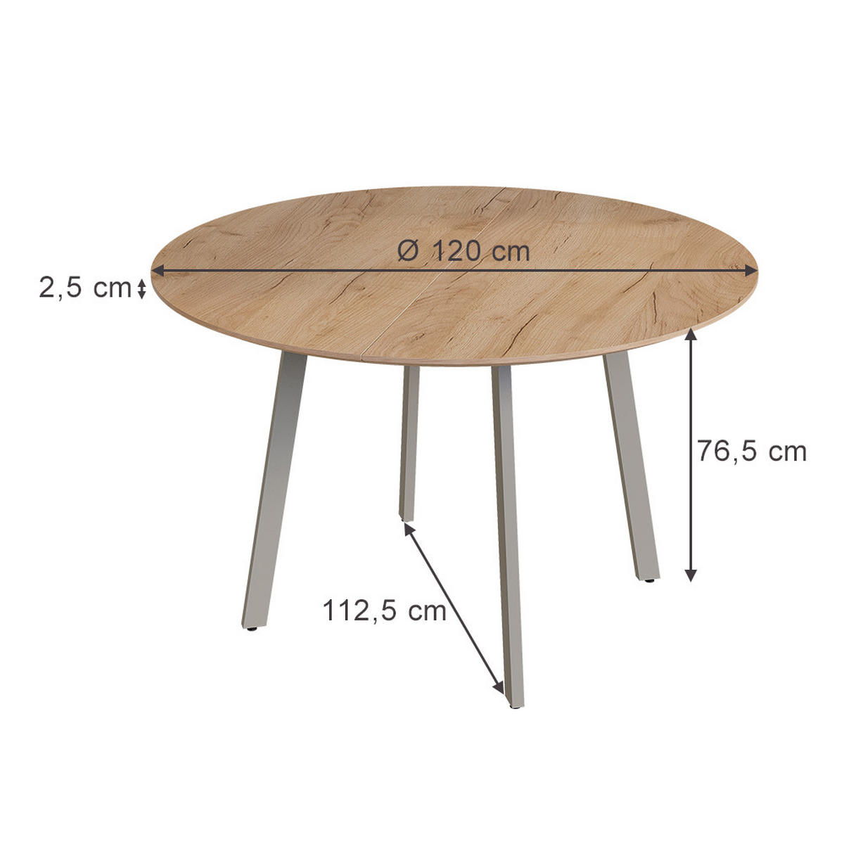 JÍDELNÍ STŮL Halvar Greige - medově dubová/šedobéžová, kompozitní dřevo (120/120/76.5cm) - Vicco