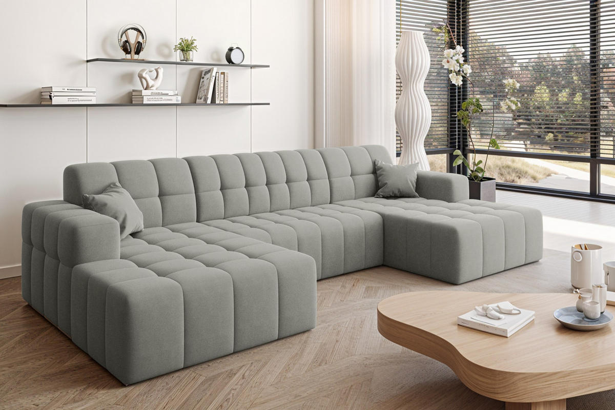ECKSOFA U-Form Nimes Stoff Portland Grau - Grau, Holz/Textil (168/350cm) - Kaiser Möbel