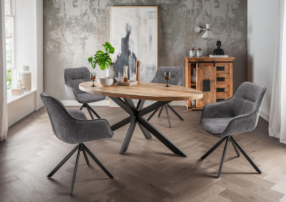 KOMMODE Florenz Vintage - 90 cm - Mangoholz - Schwarz/Naturfarben, Holz/Metall (90/100/45cm) - bene living
