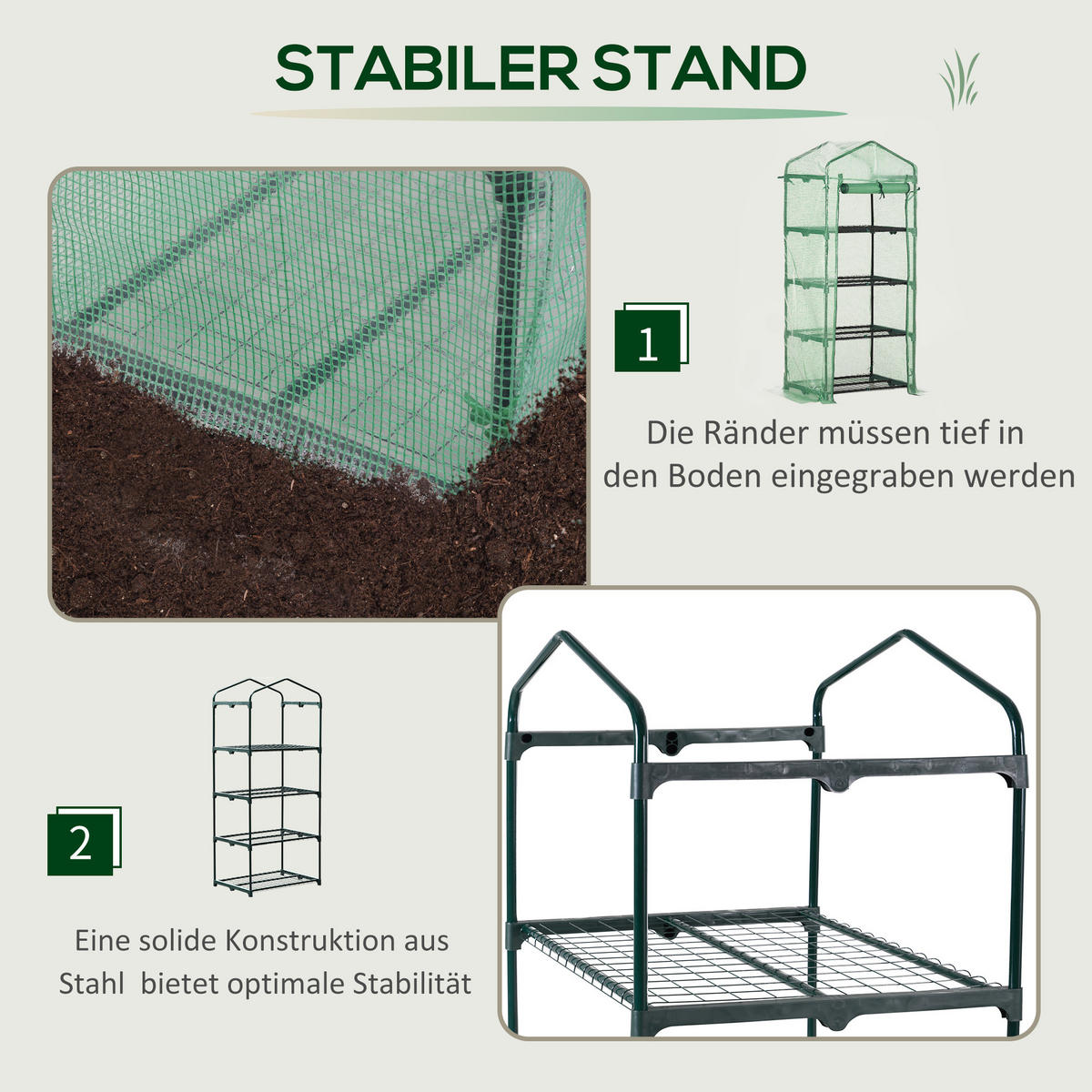 FOLIENGEWÄCHSHAUS, Dunkelgrün, PE, Stahl - Dunkelgrün, Kunststoff (50/160/70cm) - Outsunny